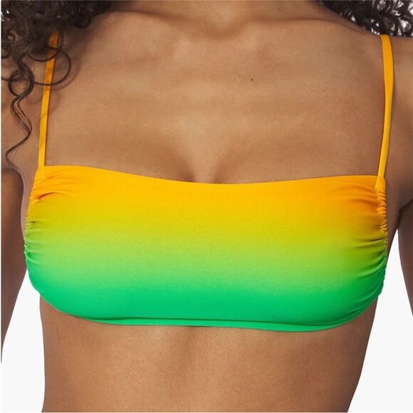 𝅺WEWOREWHAT Leigh Gradient Bikini Top Ruched Tie Back Square Neck Medium NWT - Picture 1 of 9